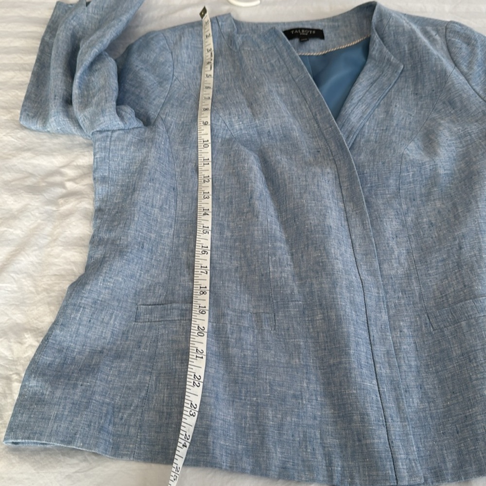 🪻Talbots Woman blue linen open front jacket with 3/4 sleeves. Size 14W. - Picture 8 of 11